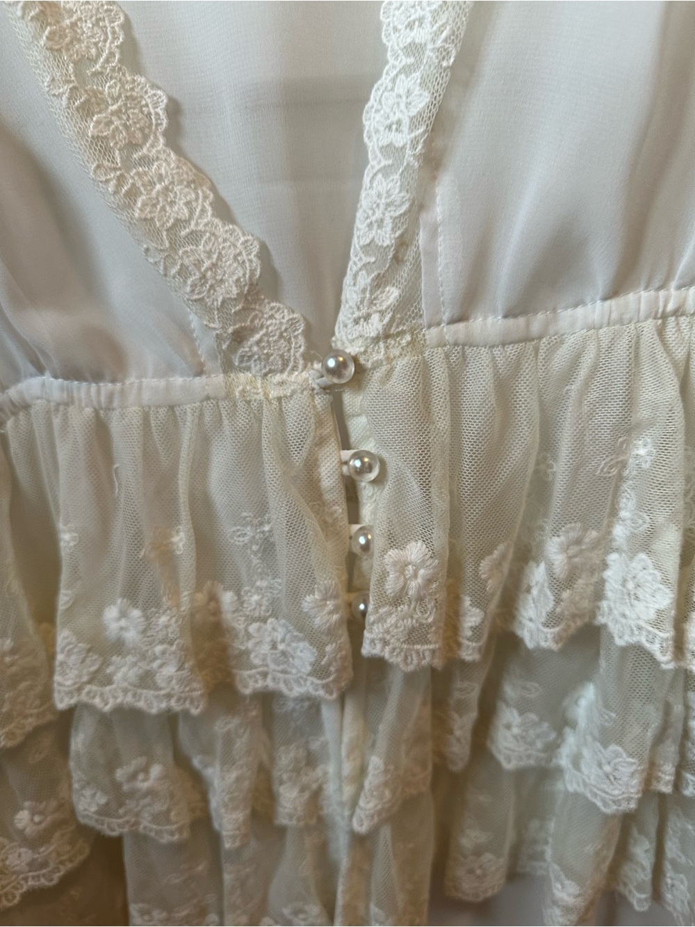 Ivory/white Lace-Trim Sheer Ruffle Peplum Blouse - Picture 2 of 4